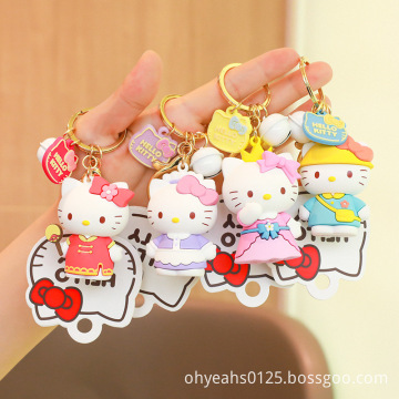 KT cat cartoon girl cute schoolbag pendant hello kitty Hello kitty keychain ring car key pendant